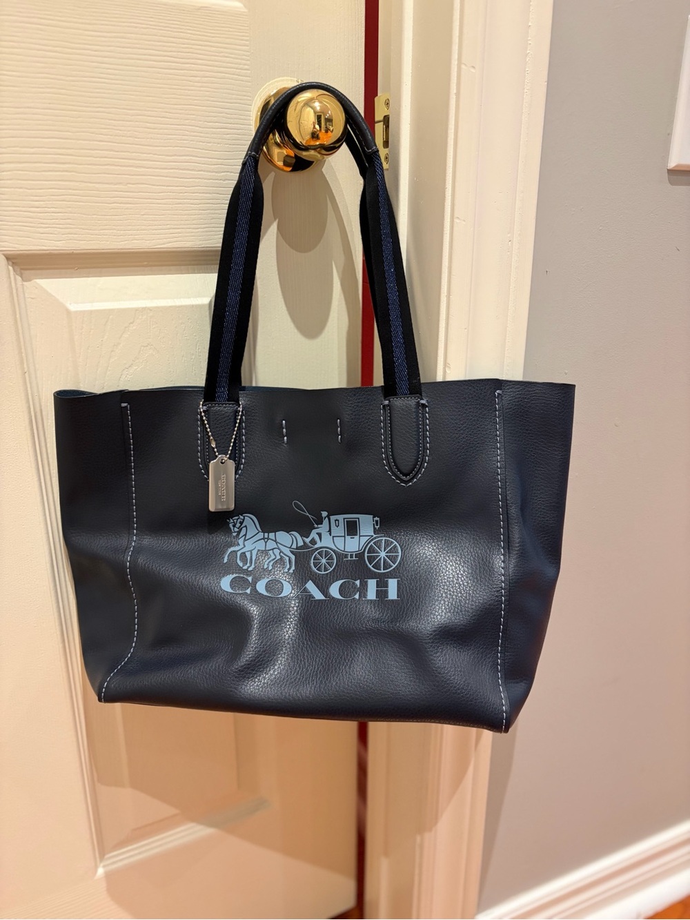 COACH Midnight Navy Leather Derby Tote Horse & Carriage EUC - Picture 2 of 8